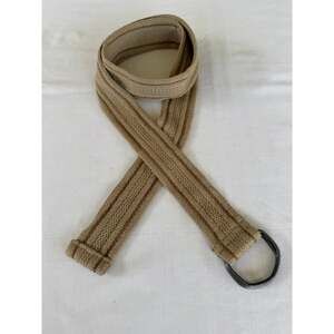 Khaki Striped Canvas D-Ring Web Mens Belt 34 Earthy Preppy Outdoorsy Granola